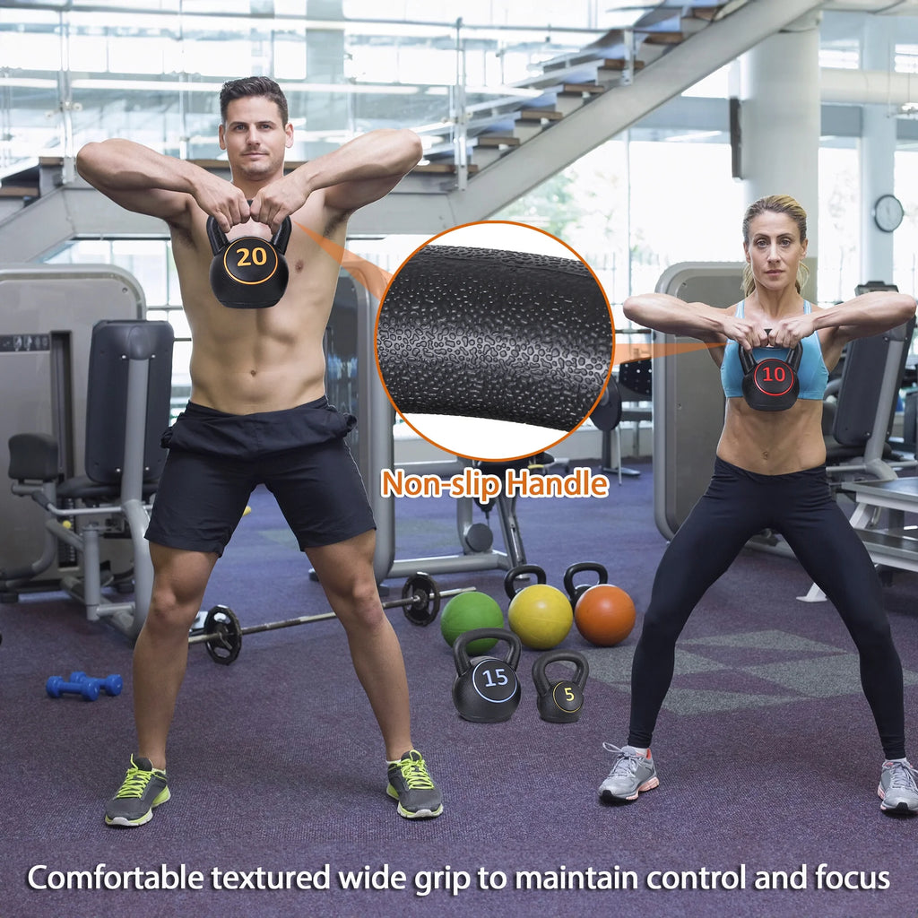 3 Piece 5lb 10lb 15lb Kettlebell Set with Storage Rack A83901