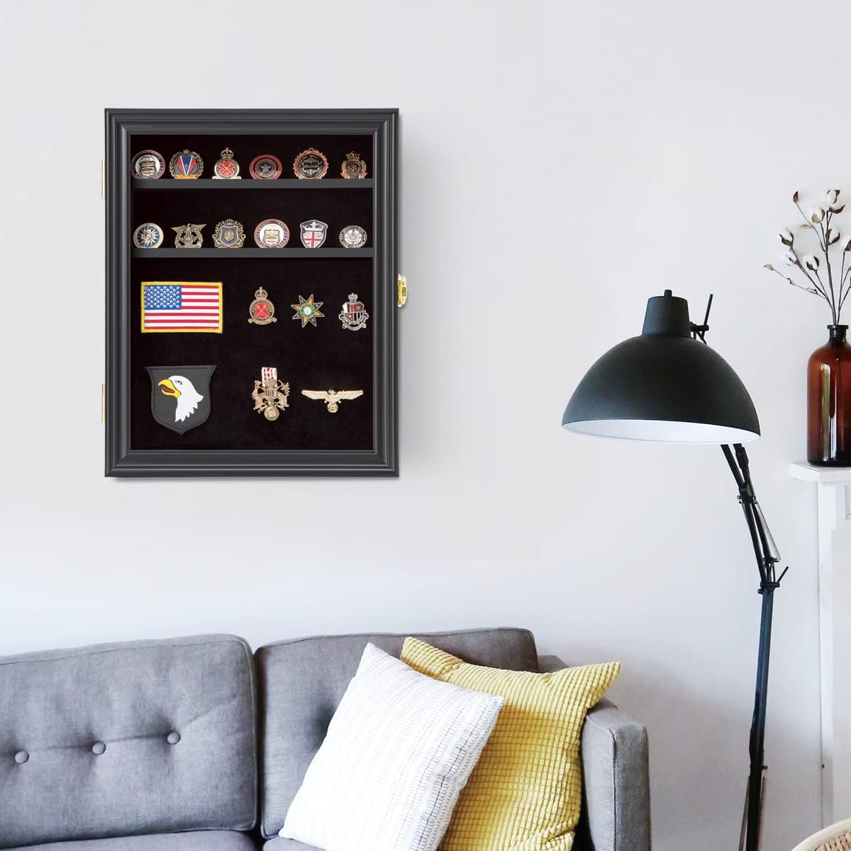 Black Shadow Box with Removable Shelves and Pinnable Background I2629