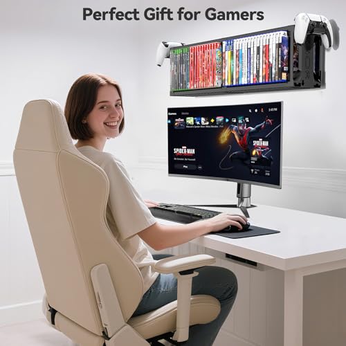Video Game Disc Rack Tower Storage Holder Stand with Controller Holder Q327