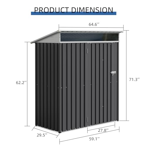5x3 FT Waterproof Metal Garden Shed with Window and Lockable Double Door Dark Gray D709343