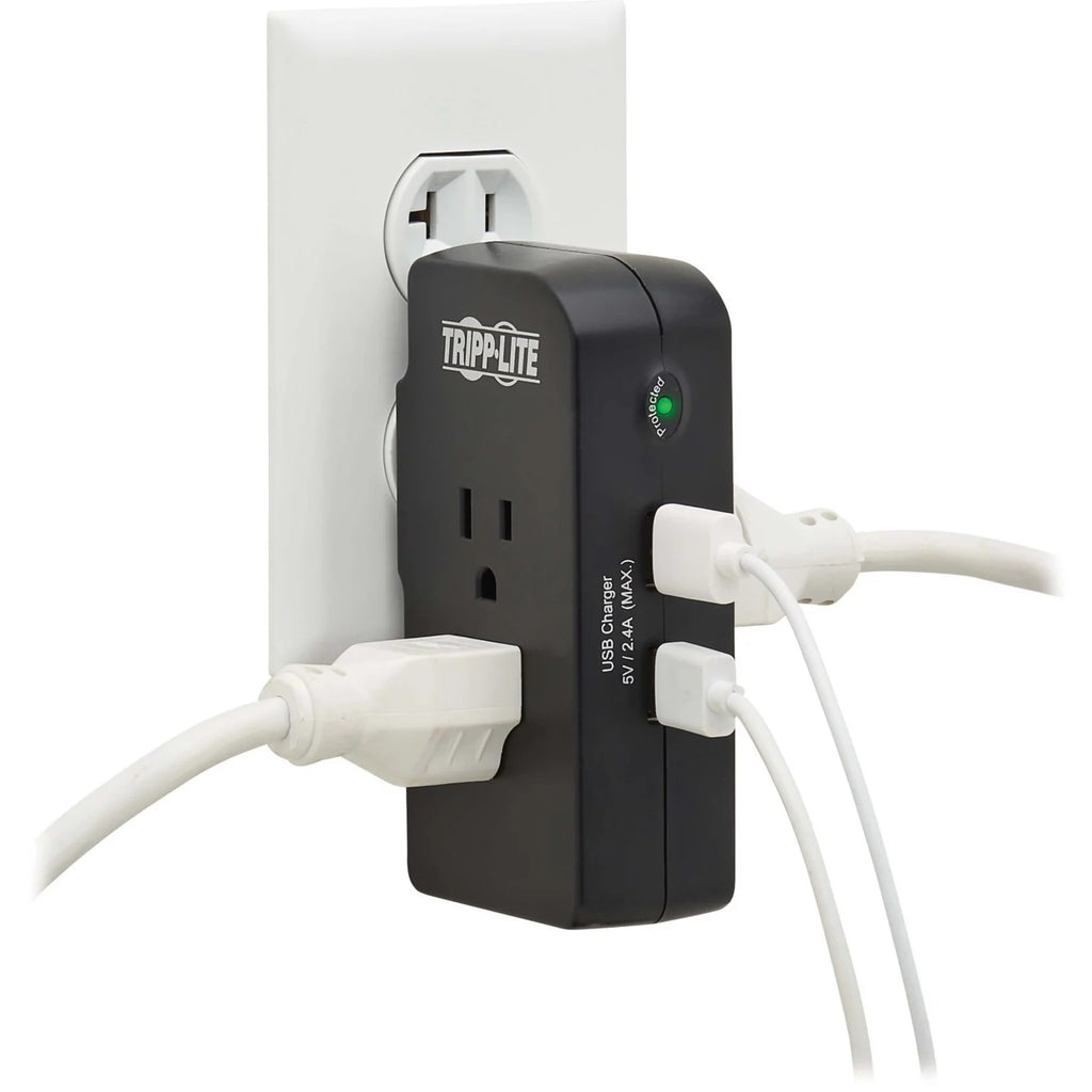 3-Outlet Surge Protector 2 USB Charging Ports Black E912