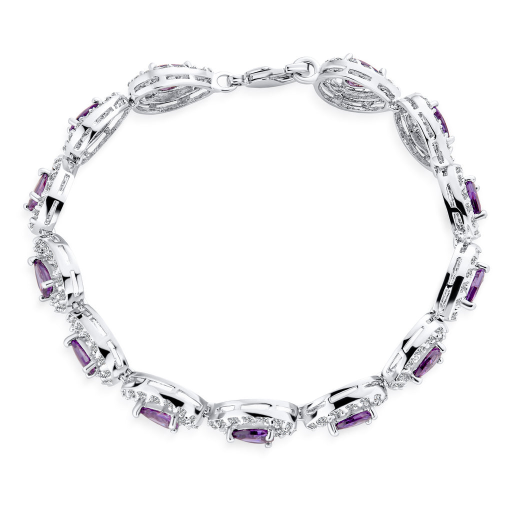 Purple Oval Cut Tennis Bracelet Silver 7" J823858