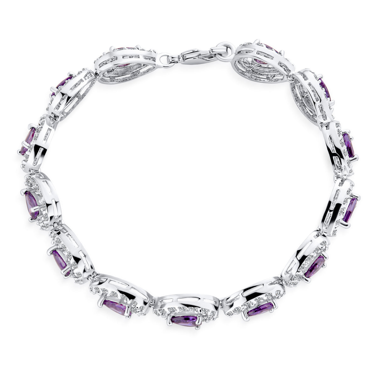 Purple Oval Cut Tennis Bracelet Silver 7" J823858