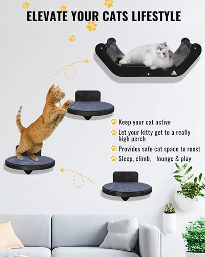 Wooden Cat Wall Shelves with 3 Steps U2439