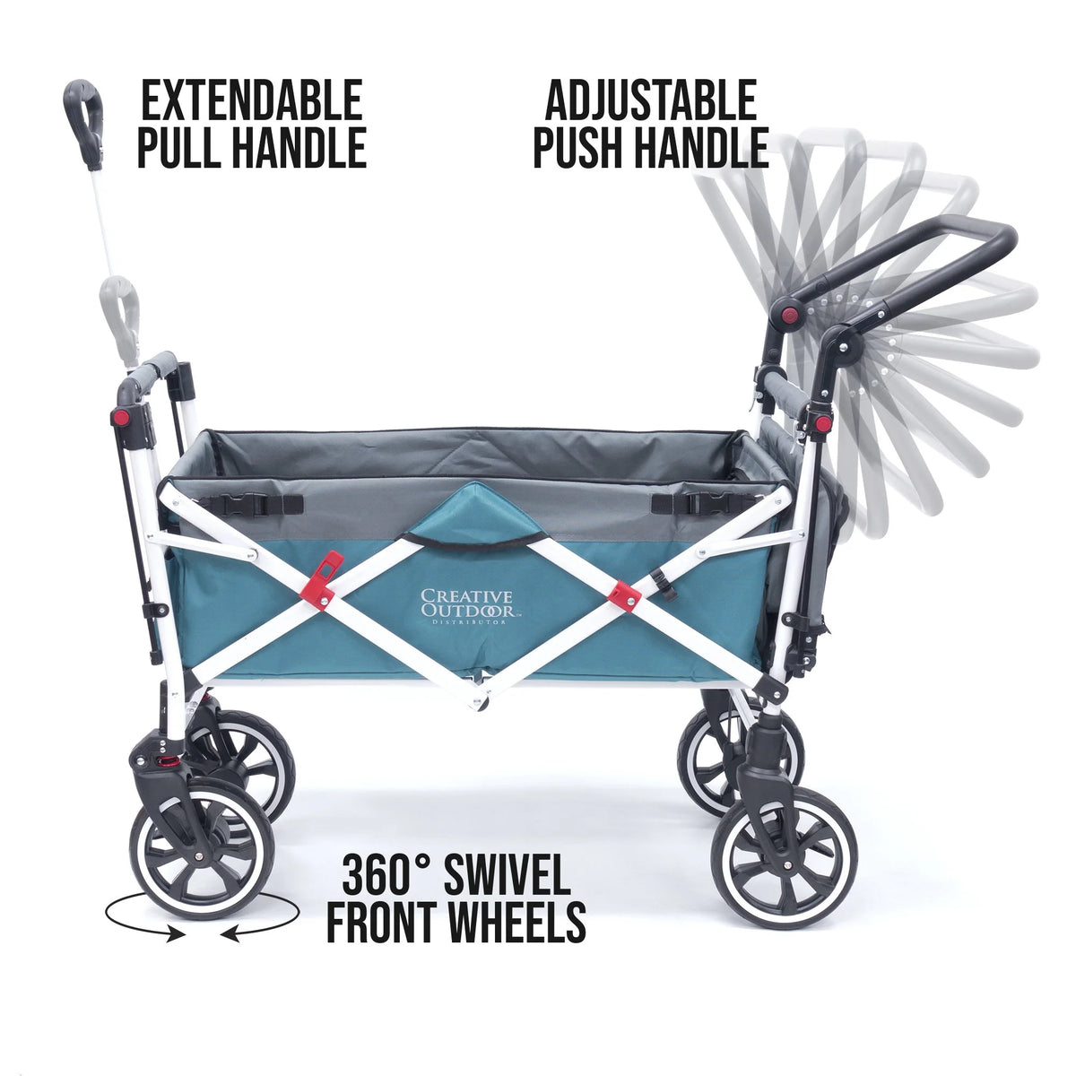 Teal Blue Push-Pull Folding Wagon Cart with Removable Cooler & Canopy G732
