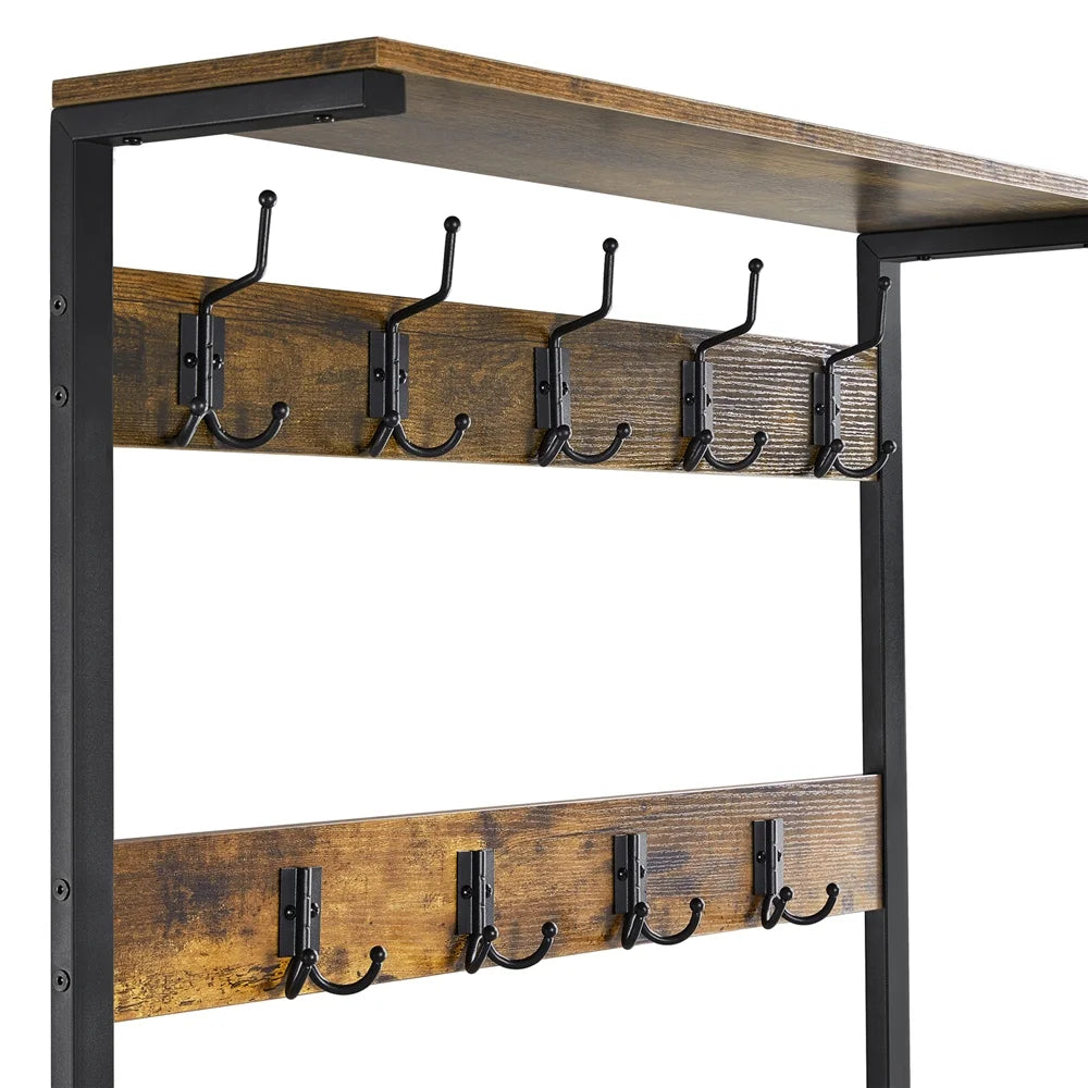 Rustic Brown 3-in-1 Industrial Hall Tree with Shoe Storage & Hooks G610643