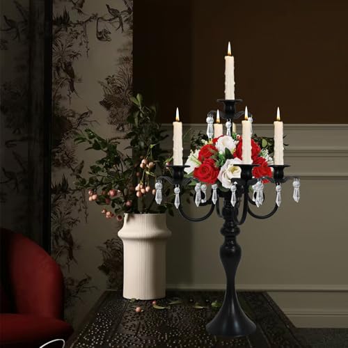 20" Tall 5 Arm Crystal Candelabra Candle Holder (Black) Z516