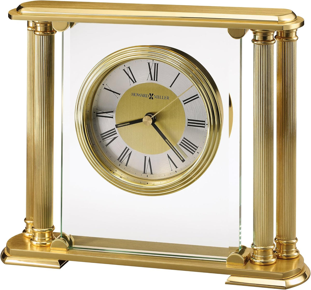 Brushed Solid Brass Table Clock with Glass Crystal J902771