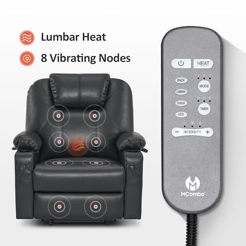 Power Lift Recliner Chair with Heat and Massage, Faux Leather (Black, Medium) Y8668