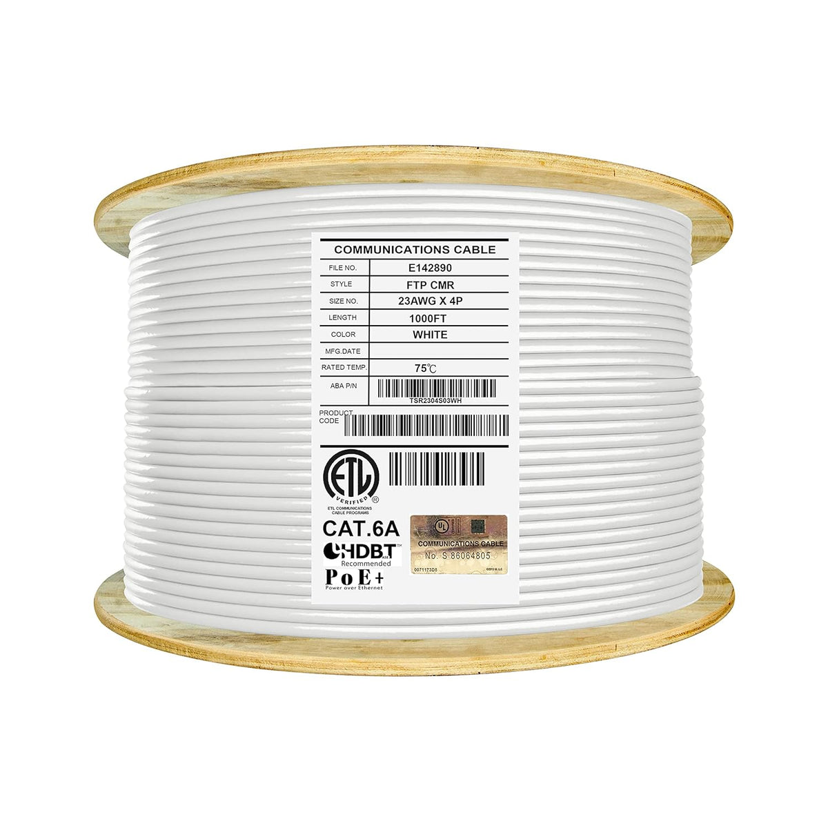 Cat6A Shielded Riser 1000ft FTP 23AWG Solid Bare Copper Ethernet Cable Reel U27104