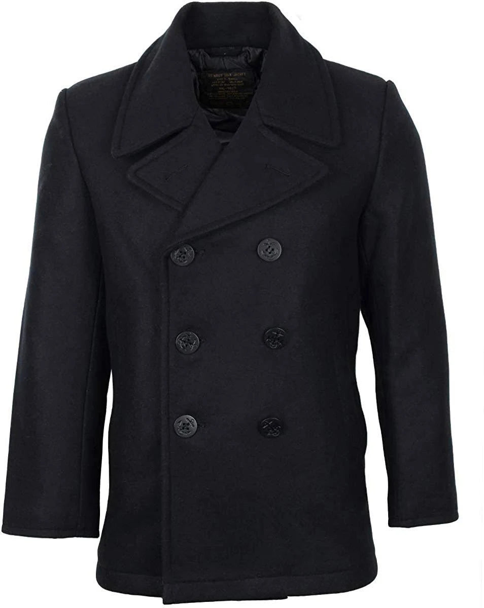 Black Size 4XL Pea Coat V780
