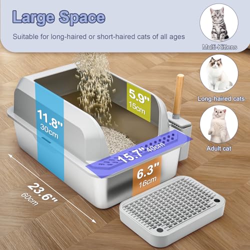 Stainless Steel Large Cat Litter Box with High Sides S278630