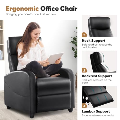 Grey Linen Recliner Chair with Padded Seat Backrest and Footrest F60797