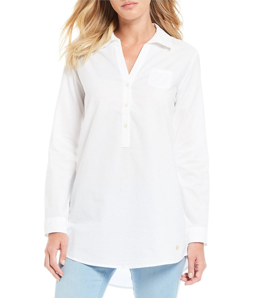 Long Sleeve Seersucker Tunic Top Q840109