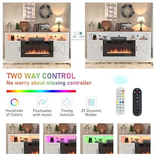 Grey 70 Inch TV Stand with Electric Fireplace and Barn Door Cabinet V91171