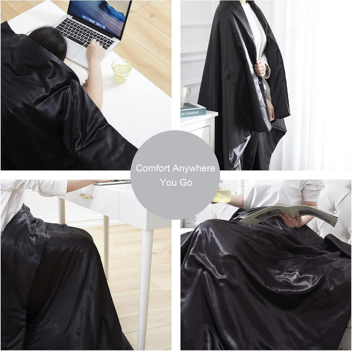 Black Cooling Satin Throw Blanket (90'' x 90'') B4640