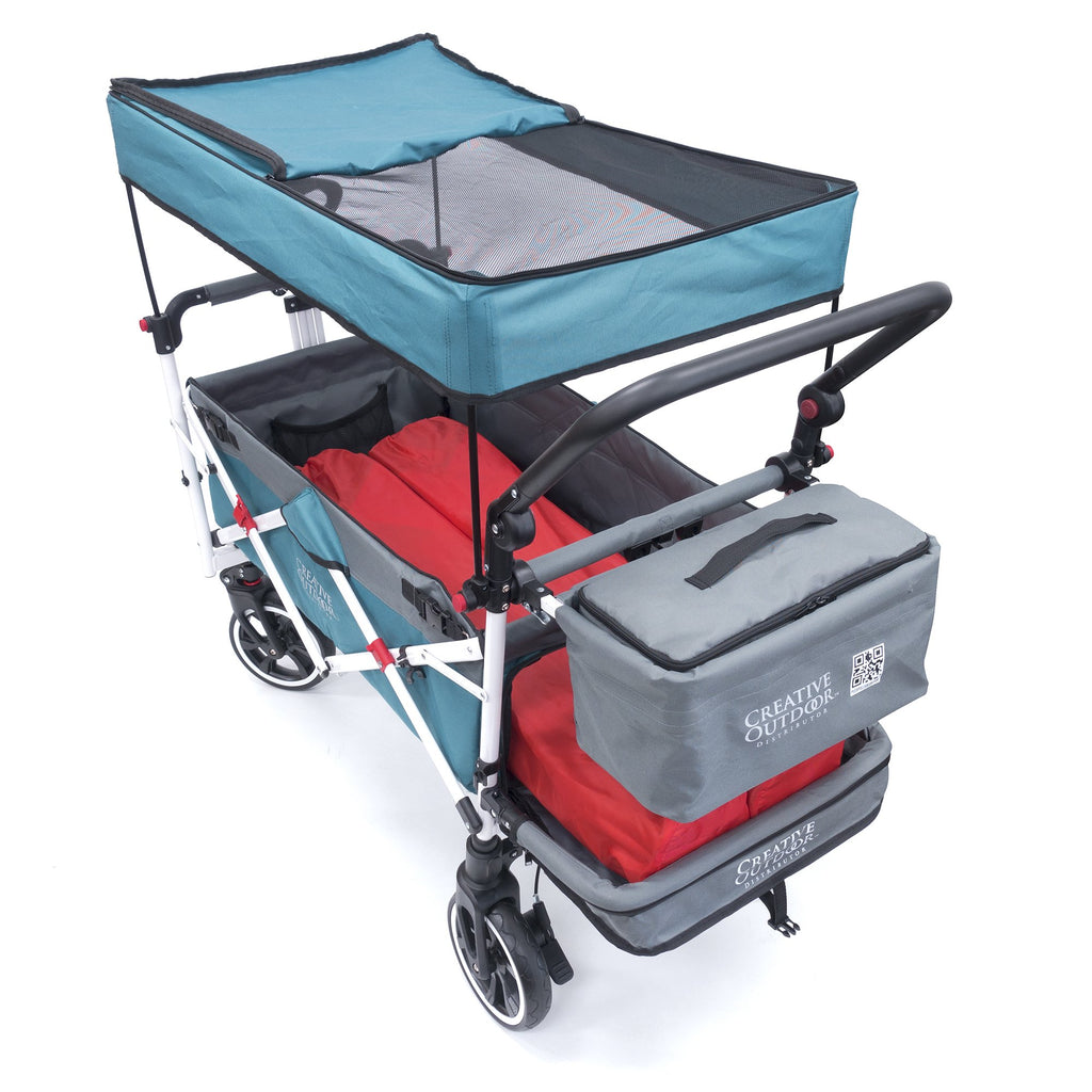 Teal Blue Push-Pull Folding Wagon Cart with Removable Cooler & Canopy G732
