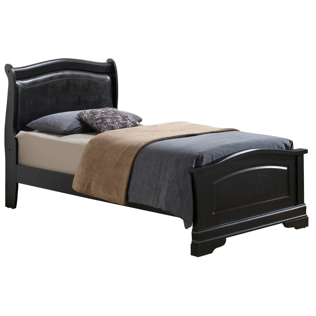 Black Faux Leather and Wood Full Bed Y854712