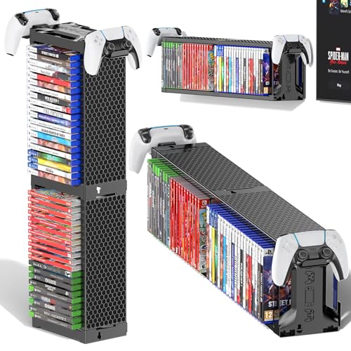 Video Game Disc Rack Tower Storage Holder Stand with Controller Holder Q327