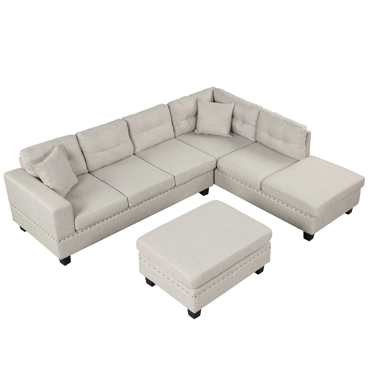 Light Gray Sectional Sofa with Storage Ottoman and Cup Holder D522