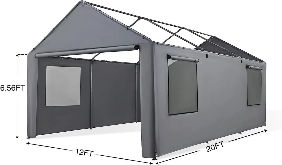 Gray 180G Waterproof UV Protected Replacement Sidewall for 12' x 20' Carport Frame W8290