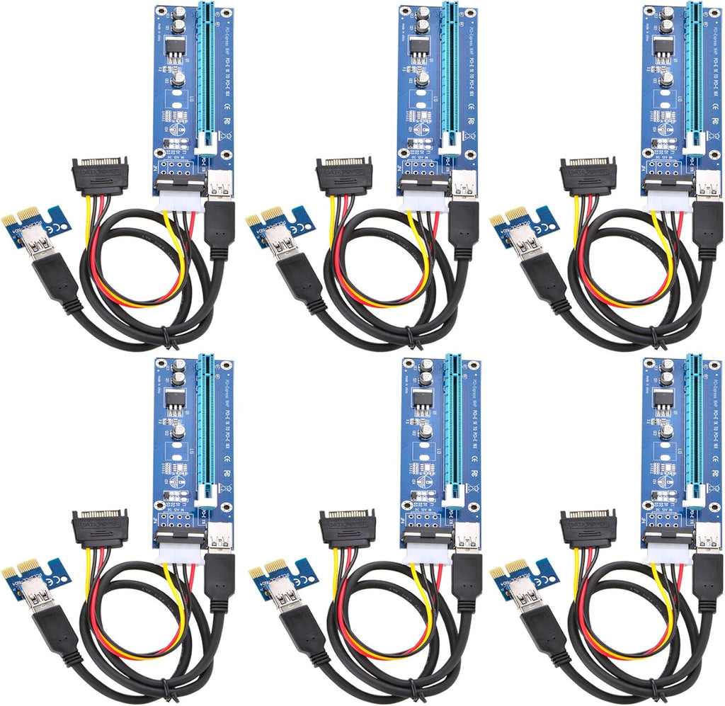 PCI Express 16x to 1x Powered Riser Adapter Card with 60cm USB 3.0 Extension Cable and 6-Pin PCI-E to SATA Power Cable (2 Pack 6 Pin) Y7120