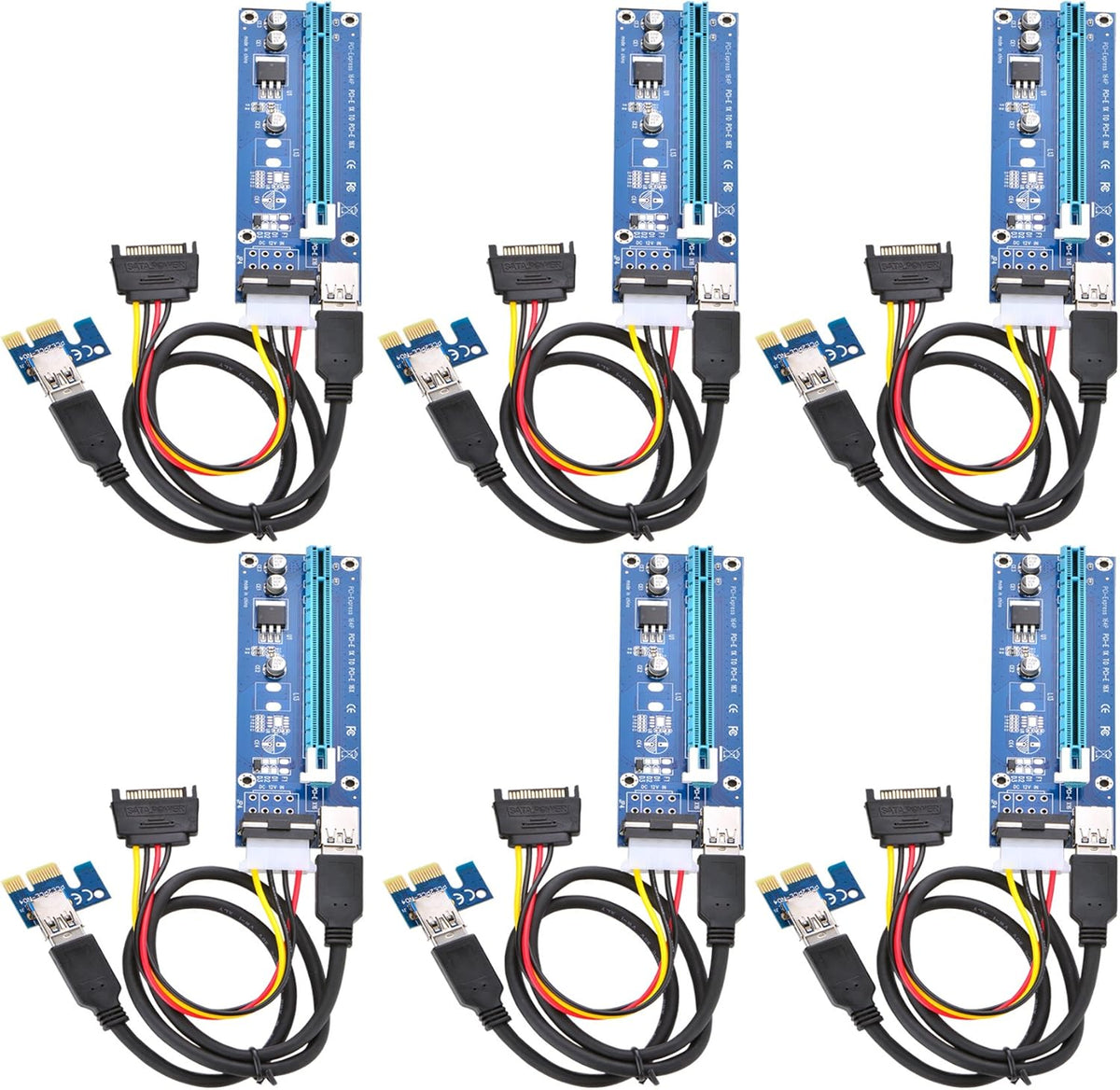 PCI Express 16x to 1x Powered Riser Adapter Card with 60cm USB 3.0 Extension Cable and 6-Pin PCI-E to SATA Power Cable (2 Pack 6 Pin) Y7120