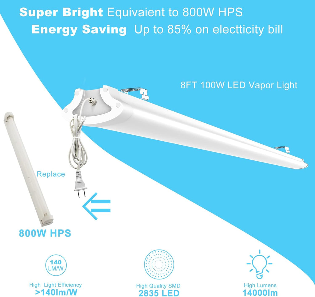 8ft Flush Mount 100w 3CCT Selectable LED Vapor Shop Ceiling Light with 5ft Plug and Play (4 Pack) C452075