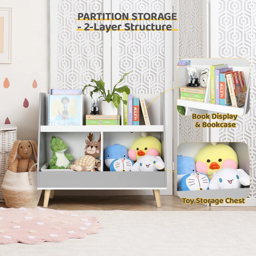 Kids Bookshelf with 3 Removable Toy Bins and 4 Tier Display Stand White L62811