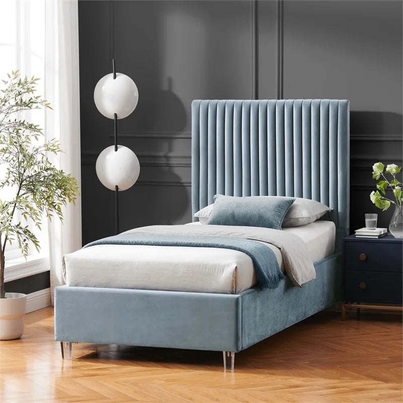 Velvet Full Platform Bed Slate Blue H70127
