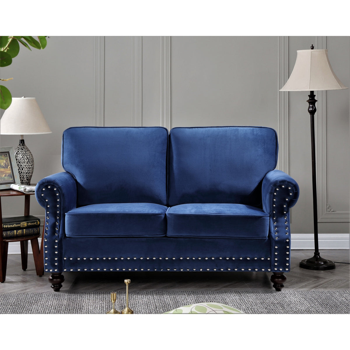 Dark Blue Velvet Loveseat U52730