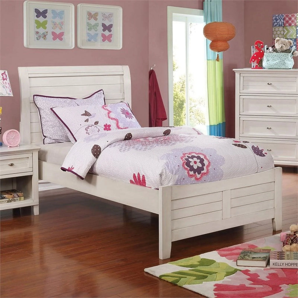 White Wood Full Bed with Curved Headboard A6539