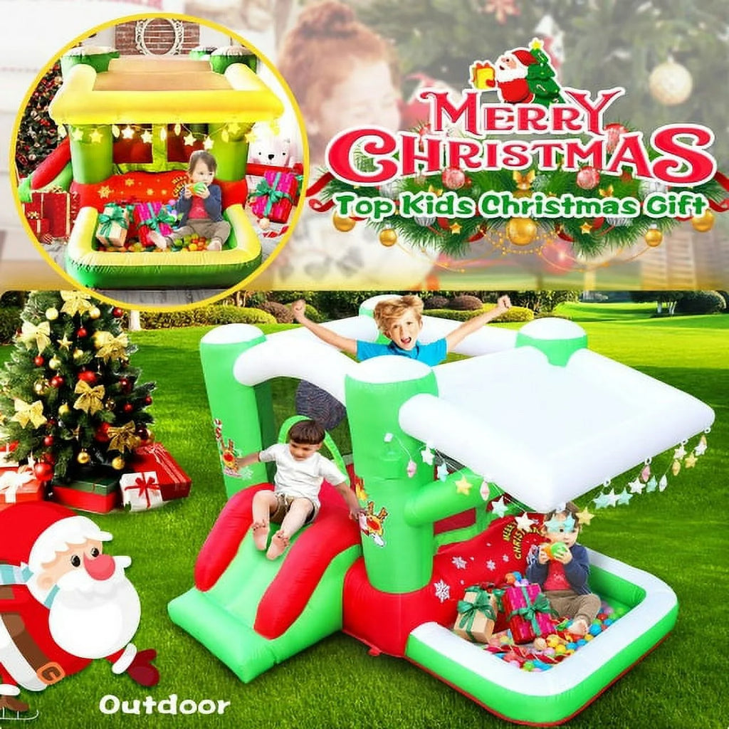 Christmas Jump 'n Slide Inflatable Bouncer with Blower, 80" x 91" Play Area, 55" Tall R168