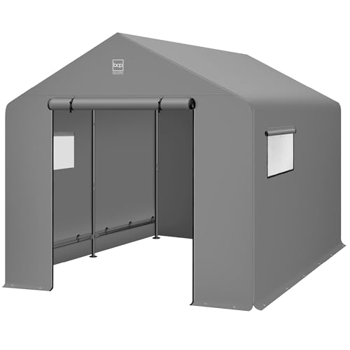10x8ft Outdoor Storage Shed with Dual Doors Windows Metal Frame Black I5855