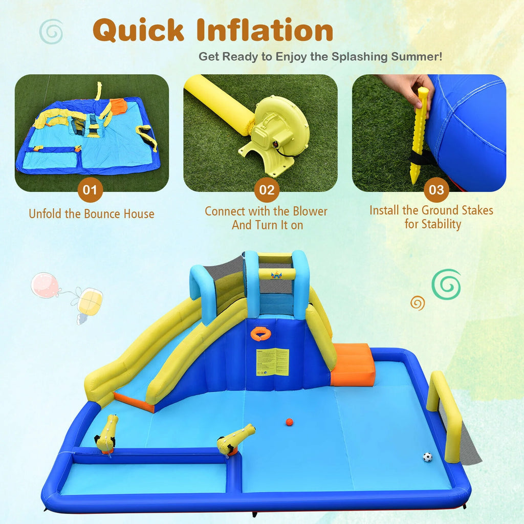 Inflatable Water Slide Bounce House Splash Pool with Blower G3857