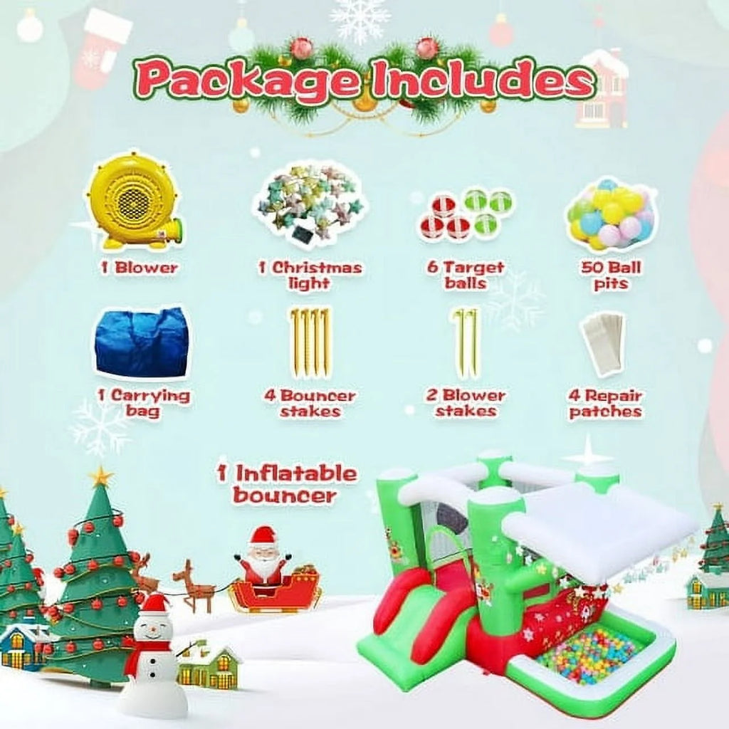Christmas Jump 'n Slide Inflatable Bouncer with Blower, 80" x 91" Play Area, 55" Tall R168