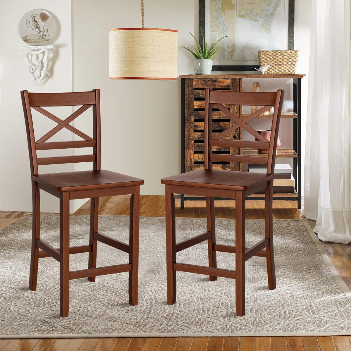Set of 2 25'' Counter Height Bar Stools with Wooden Backrest A3305