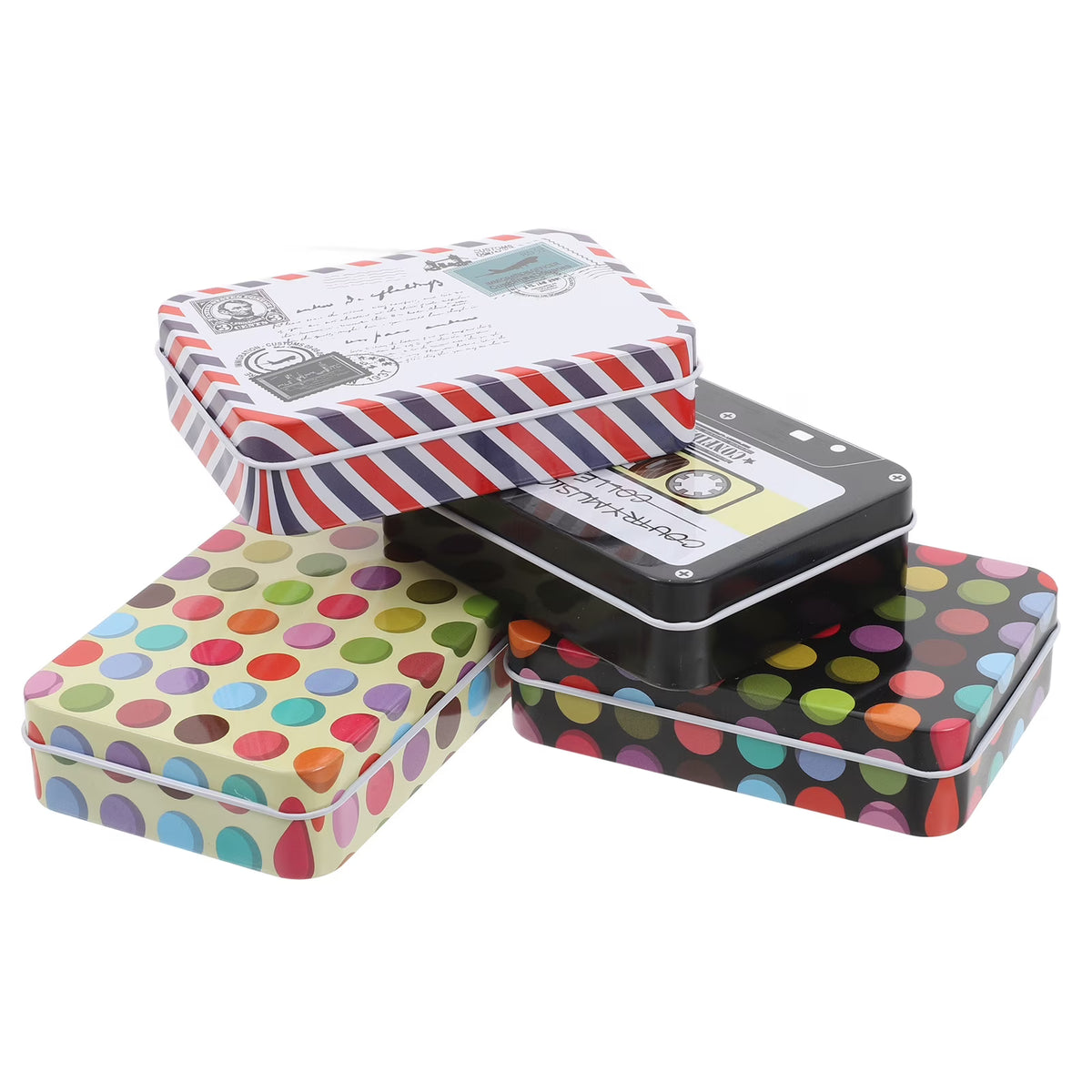4 Pcs Mini Rectangular Iron Tin Box With Metal Lid Empty Small Storage Container K296