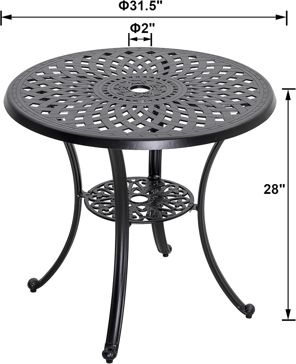 32 Inch Black Cast Aluminum Round Outdoor Dining Table with Umbrella Hole M8196
