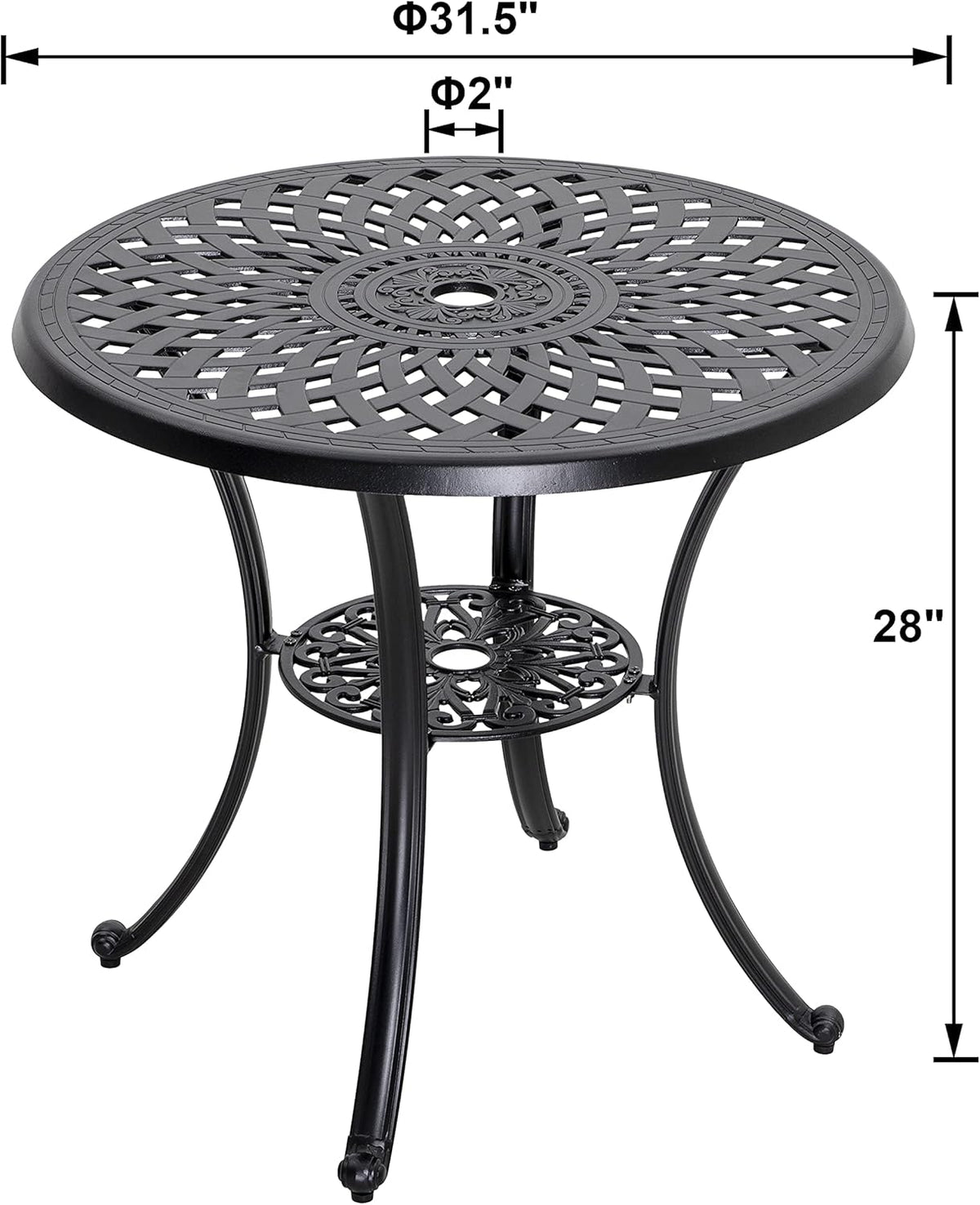 32 Inch Black Cast Aluminum Round Outdoor Dining Table with Umbrella Hole M8196