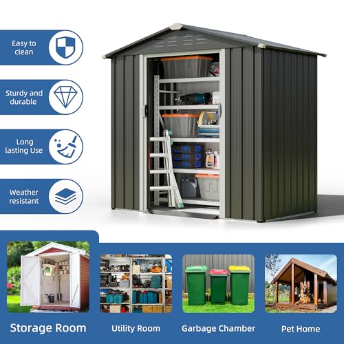 5x3 FT Waterproof Metal Garden Shed with Window and Lockable Double Door Dark Gray D709343