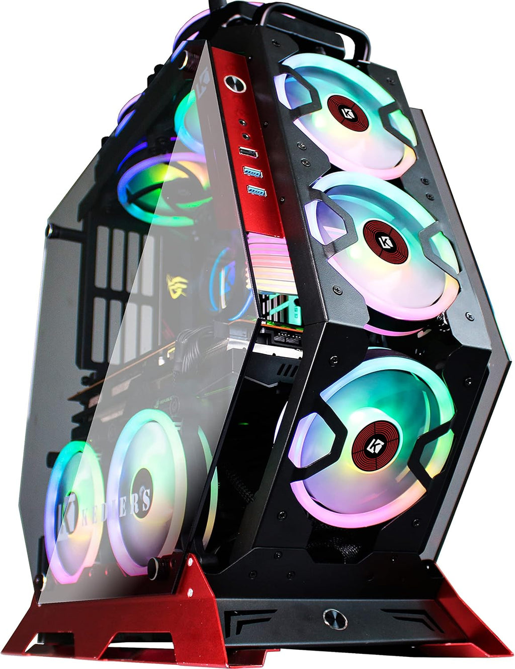 ATX Tower Tempered Glass Gaming PC Case with 7 RGB Fans E2802
