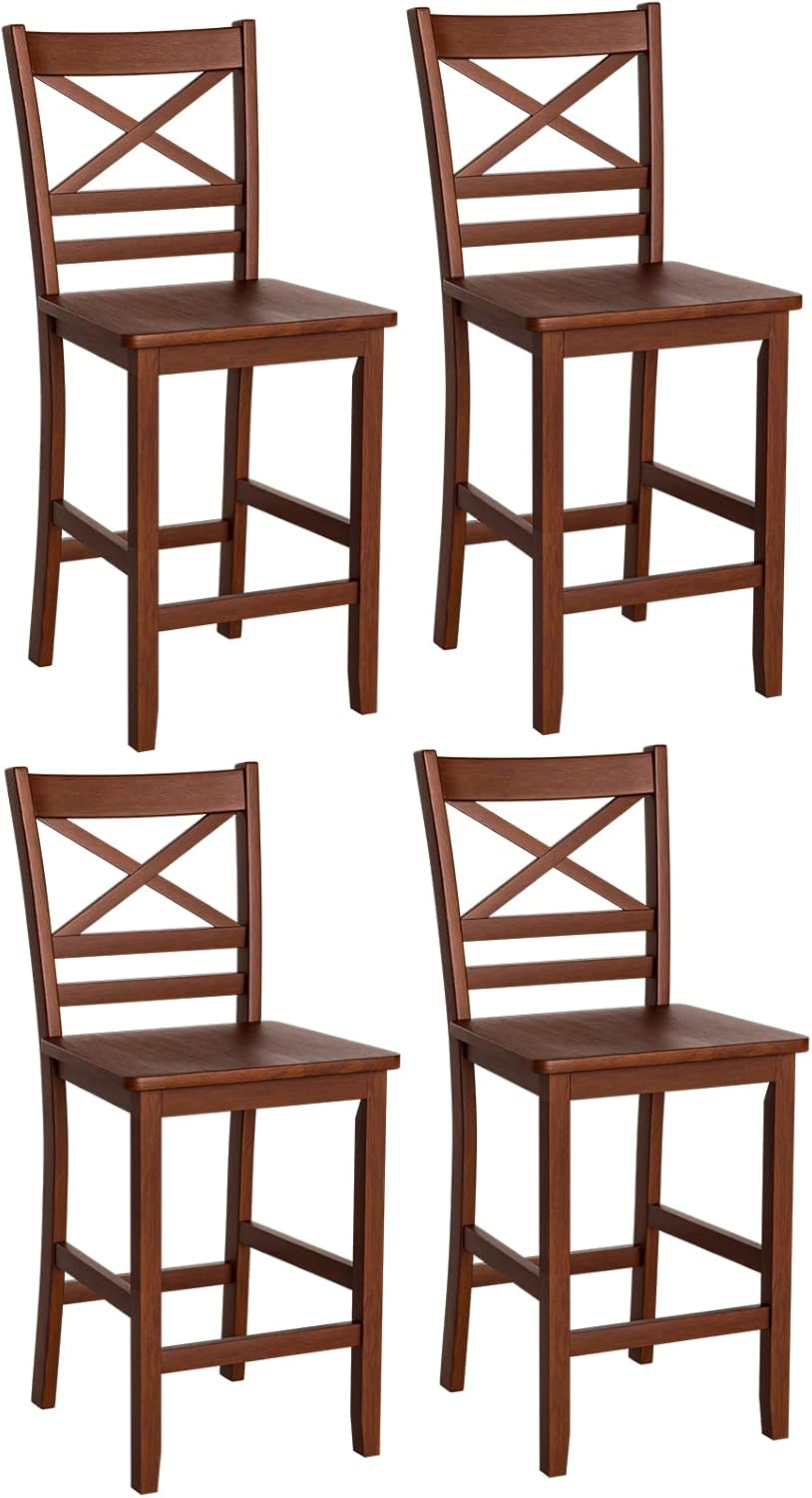 Set of 2 25'' Counter Height Bar Stools with Wooden Backrest A3305