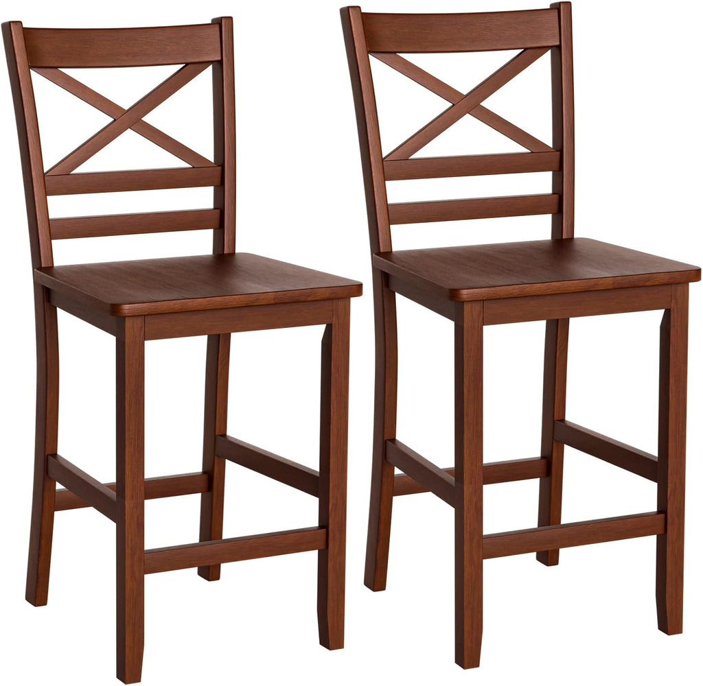 Set of 2 25'' Counter Height Bar Stools with Wooden Backrest A3305
