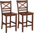 Set of 2 25'' Counter Height Bar Stools with Wooden Backrest A3305