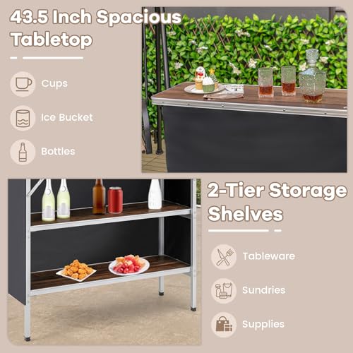 Brown Portable Bar Table with Carrying Bag Y768286