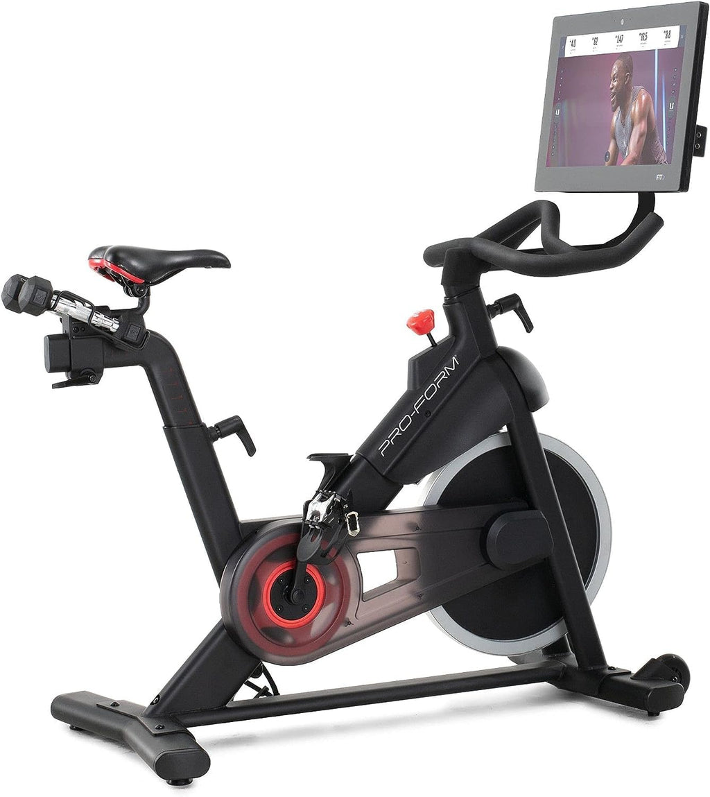 22” HD Touchscreen Exercise Bike with 24 resistance levels, Two 3 lb dumbbells, Black U329128