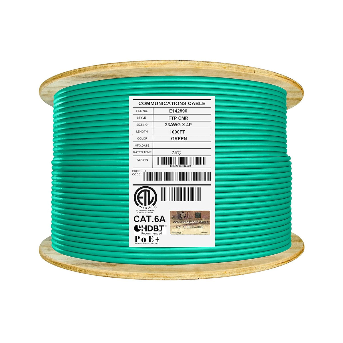 Cat6A Shielded Riser 1000ft FTP 23AWG Solid Bare Copper Ethernet Cable Reel U27104