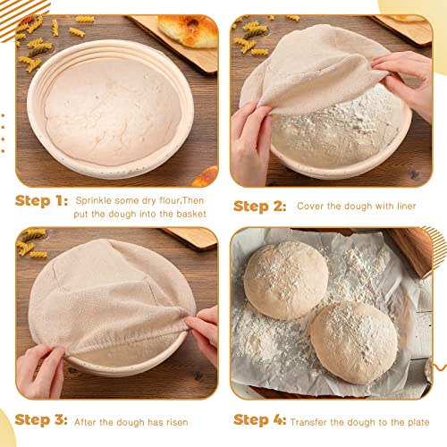 10 Pieces Banneton Bread Proofing Basket Round with Liners and Scrapers (8.5 Inch) M2513