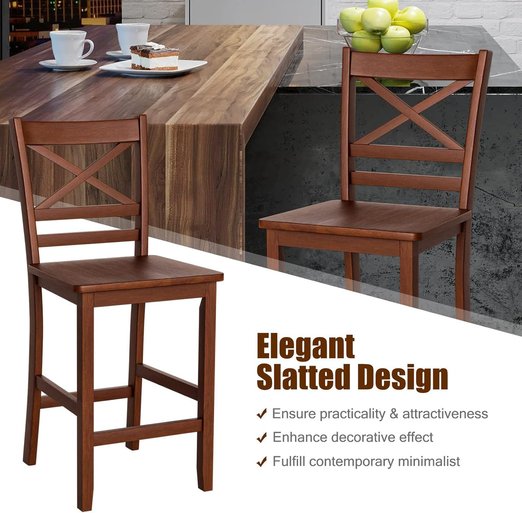 Set of 2 25'' Counter Height Bar Stools with Wooden Backrest A3305